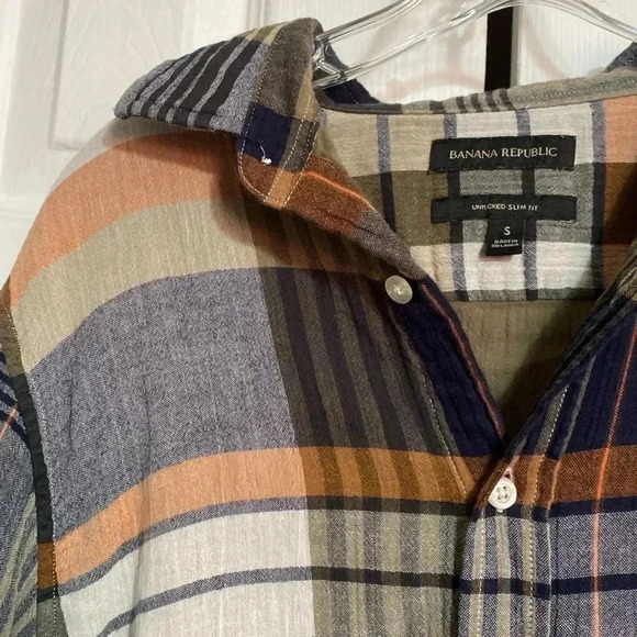 Banana Republic mens plaid cotton button down untucked slim fit shirt size SMALL - Picture 4 of 12